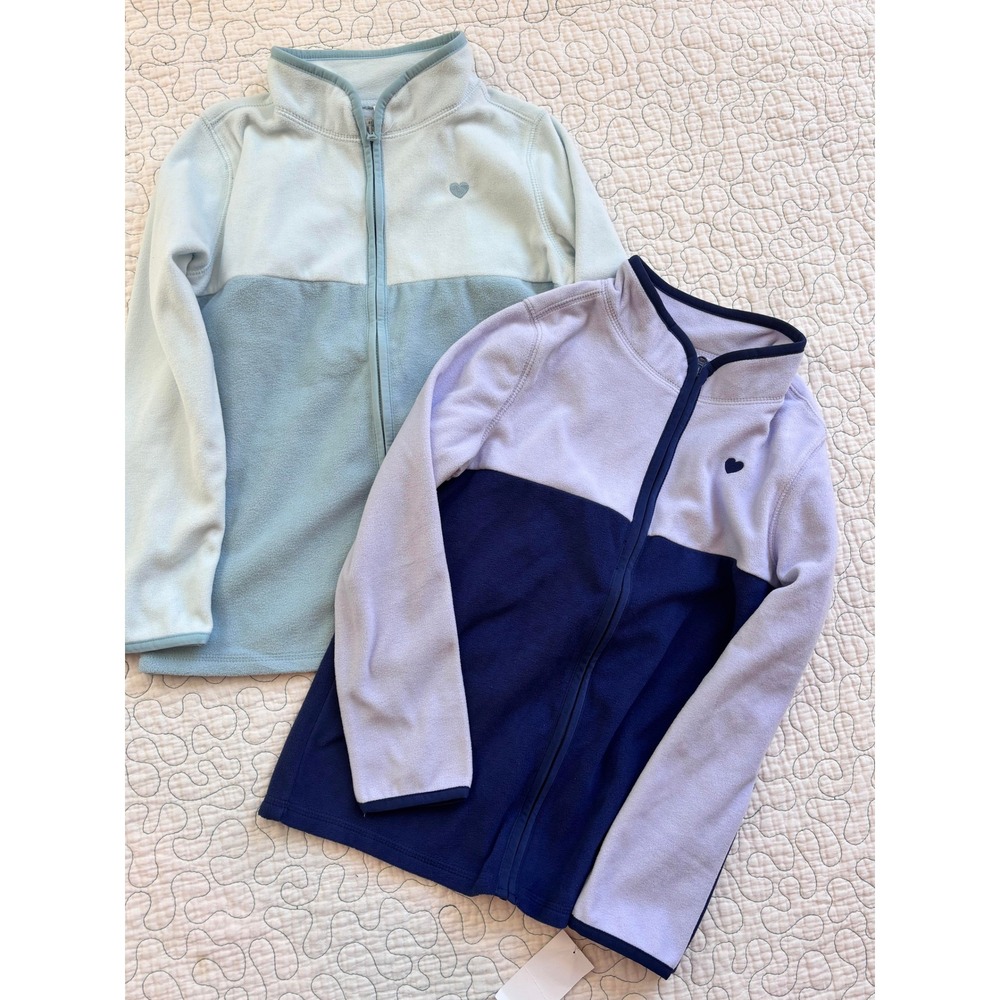 OshKosh B'gosh Girls Fleece Jacket 2 Pack Colorblock Heart Blue Purple Size 10
